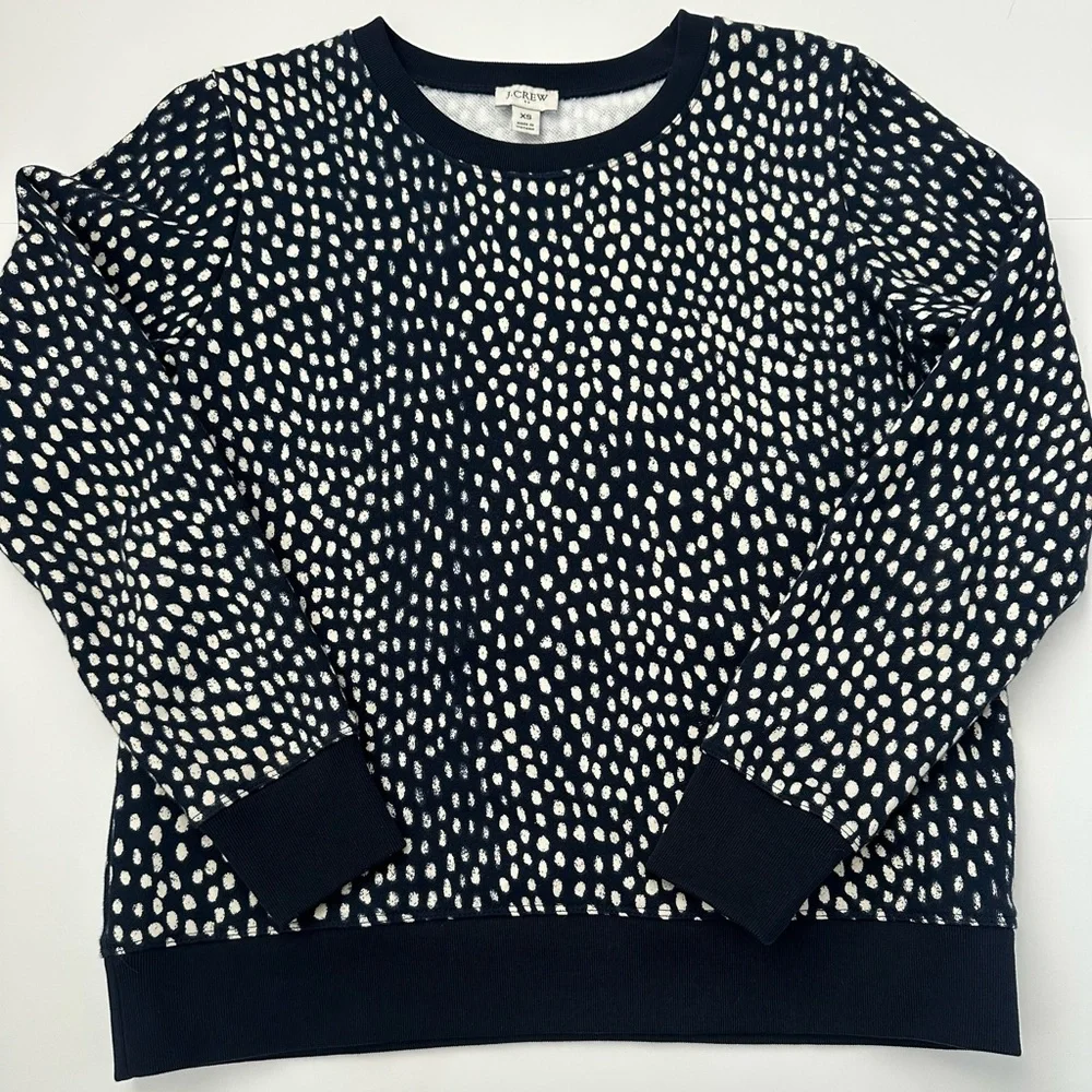 J. Crew Navy & White Polka Dot Printed X-Small Crewneck Sweatshirt